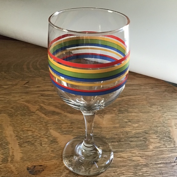 Libbey Other - Vintage Libbey Fiesta Mambo Striped Wine Glass Blue Green Red Yellow Rings